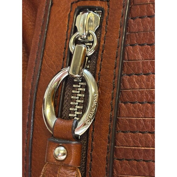 B Makowsky Boho Brown Leather Shoulder Crossbody Bag Tassels Zippers Authentic - Picture 7 of 12